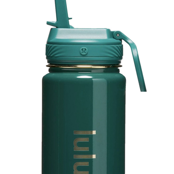 Lululemon SOLD OUT Back To Life Sport Bottle 24 oz Straw Lid. Emerald and Gold. - Picture 3 of 3